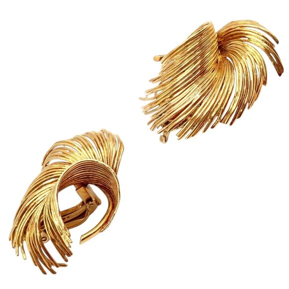 Authentic! Vintage Tiffany & Co 18k Yellow Gold Leaf Earrings - Picture 15 of 16